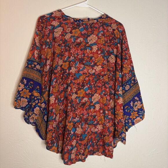 PAPARAZZI One Size Floral Viscose Tie Front Top Shawl Coverup Kimono Plus Size - Picture 2 of 6
